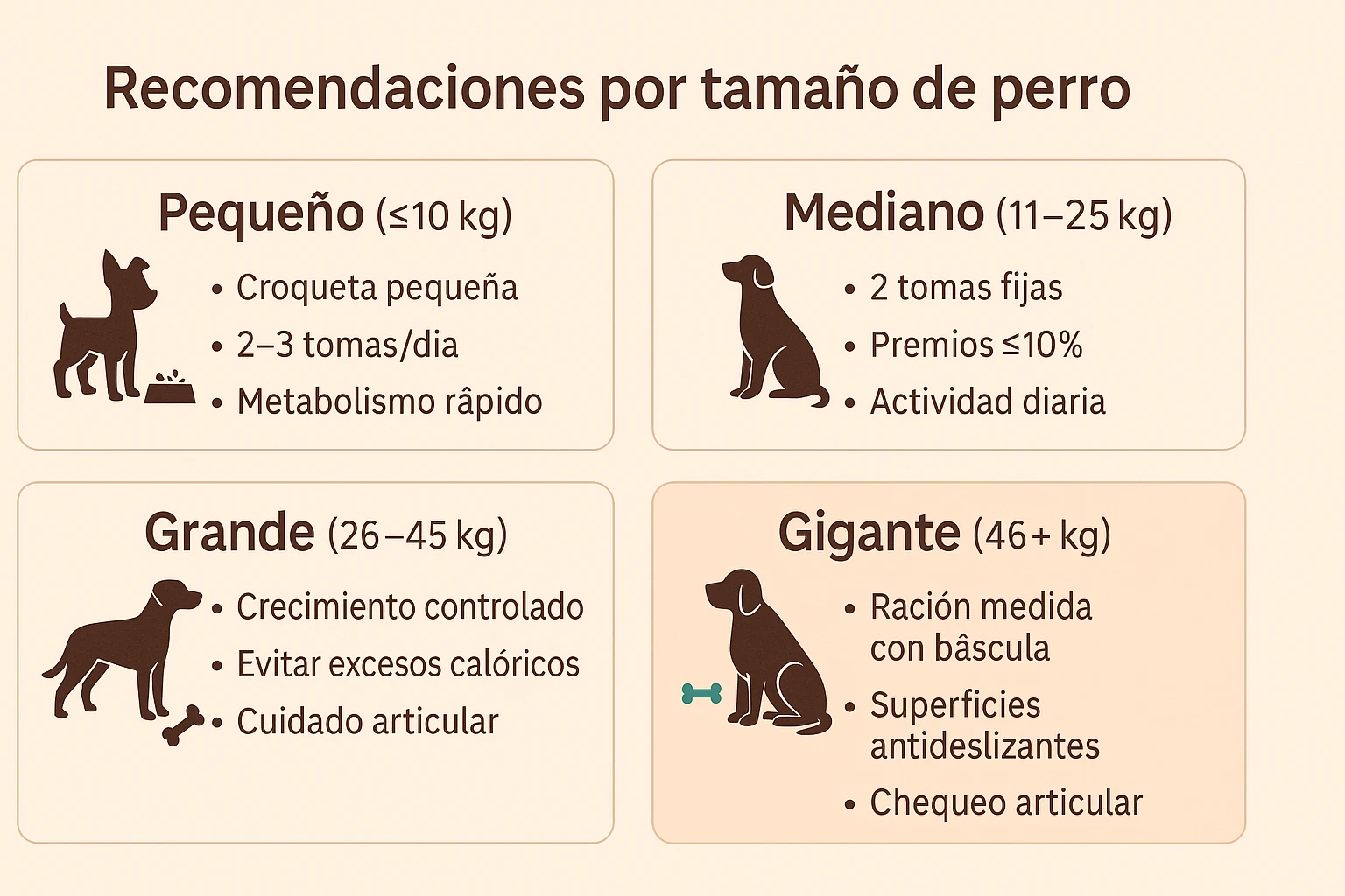 Recomendaciones por tamaño de perro, Guia nupec